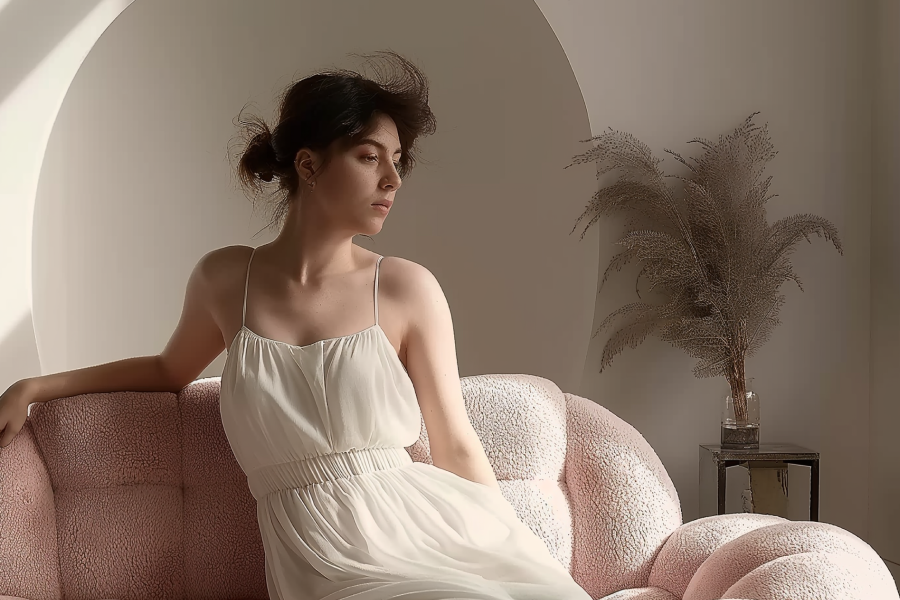dusty pink sofa